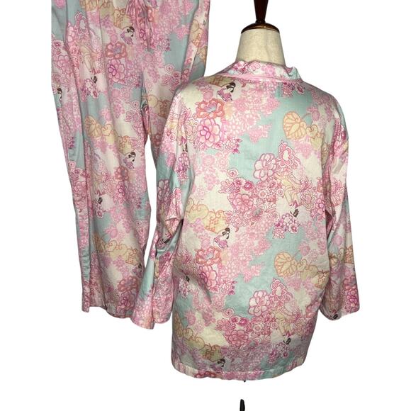 Natori Pajama 2 Piece Set Women's Size XL Pink Pastel Asian Floral Colorful - Picture 2 of 10